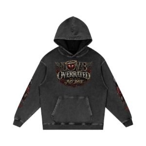Love Overrated Graphic Hoodie – Gothic Crow, Rose & Broken Heart Streetwear | Snow Washed Loose Cotton Hoodie