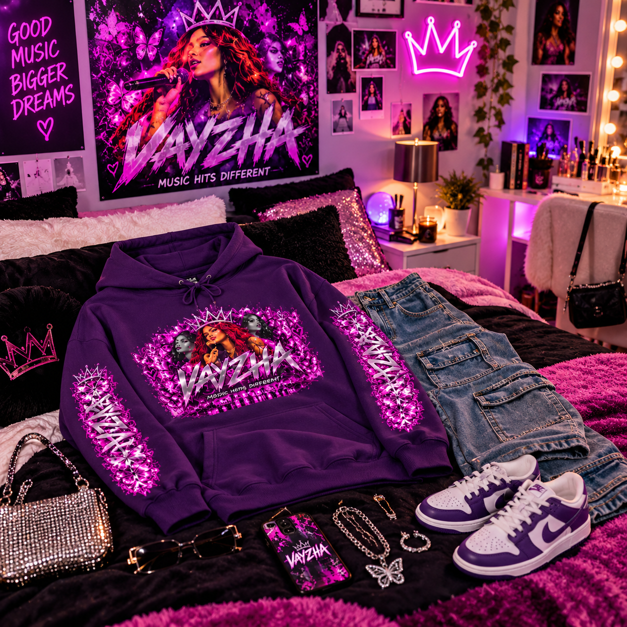 VAYZHA™ Good Music Bigger Dreams Oversized Hoodie – 350 GSM Heavyweight Fleece - Image 18