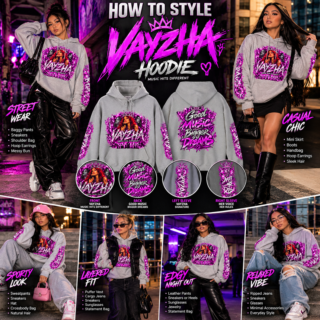 VAYZHA™ Good Music Bigger Dreams Oversized Hoodie – 350 GSM Heavyweight Fleece - Image 10