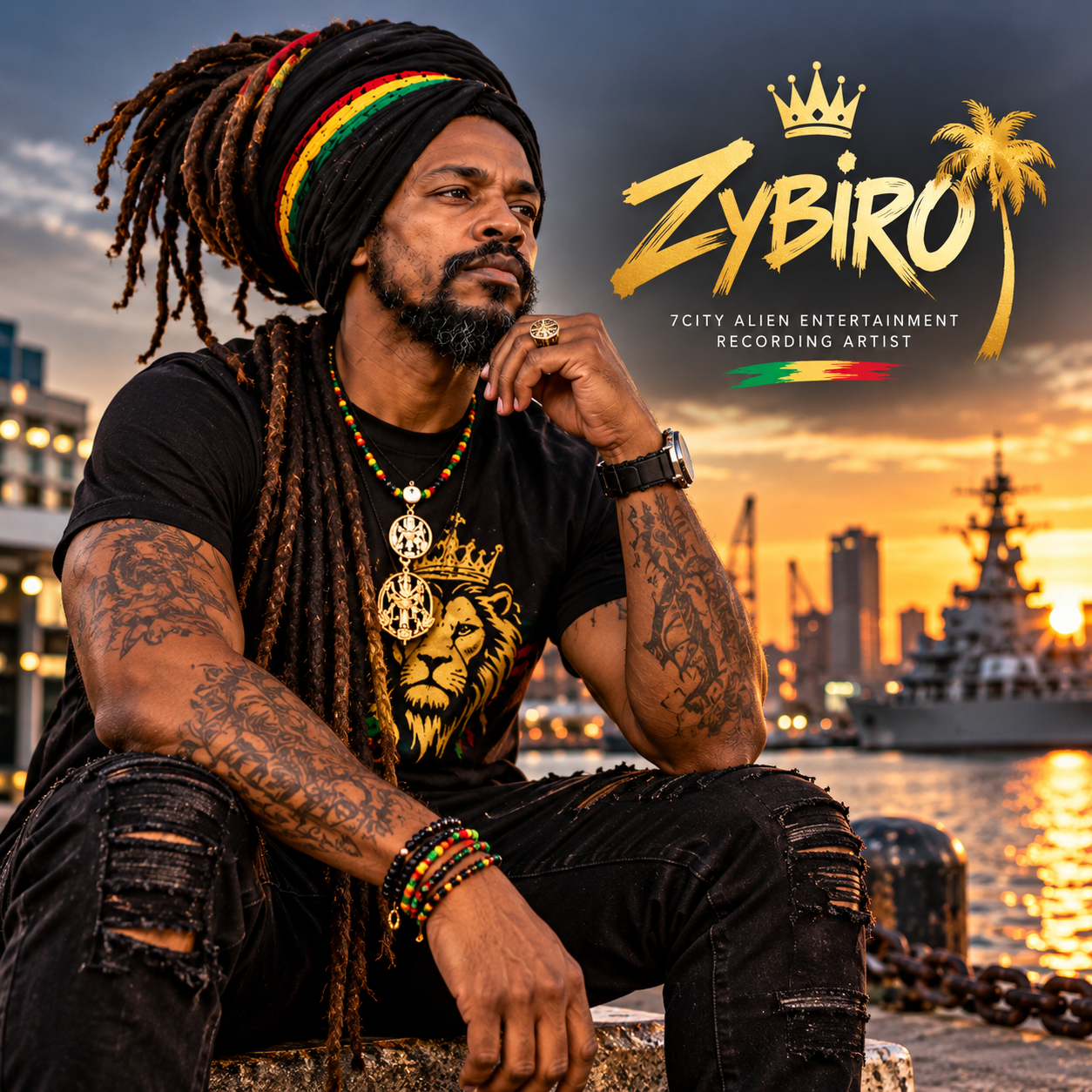 KING ZYBRO golden hour harbor artist portrait